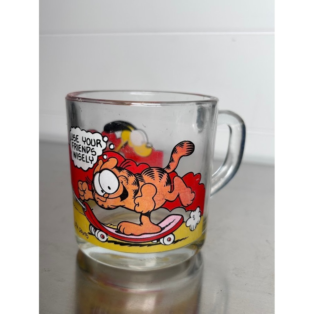 Vintage 1978 Garfield McDonald's Glass Mug Cup Use Your Friends Wisely Jim Davis